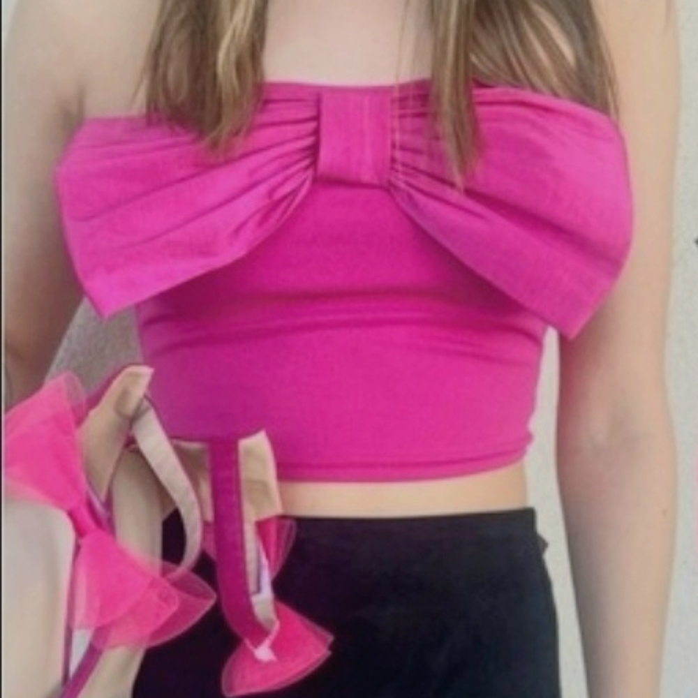 Thirty Thirty LA NEW Brighr Pink Crop Top Big Bow Front Size XSmall NWTO